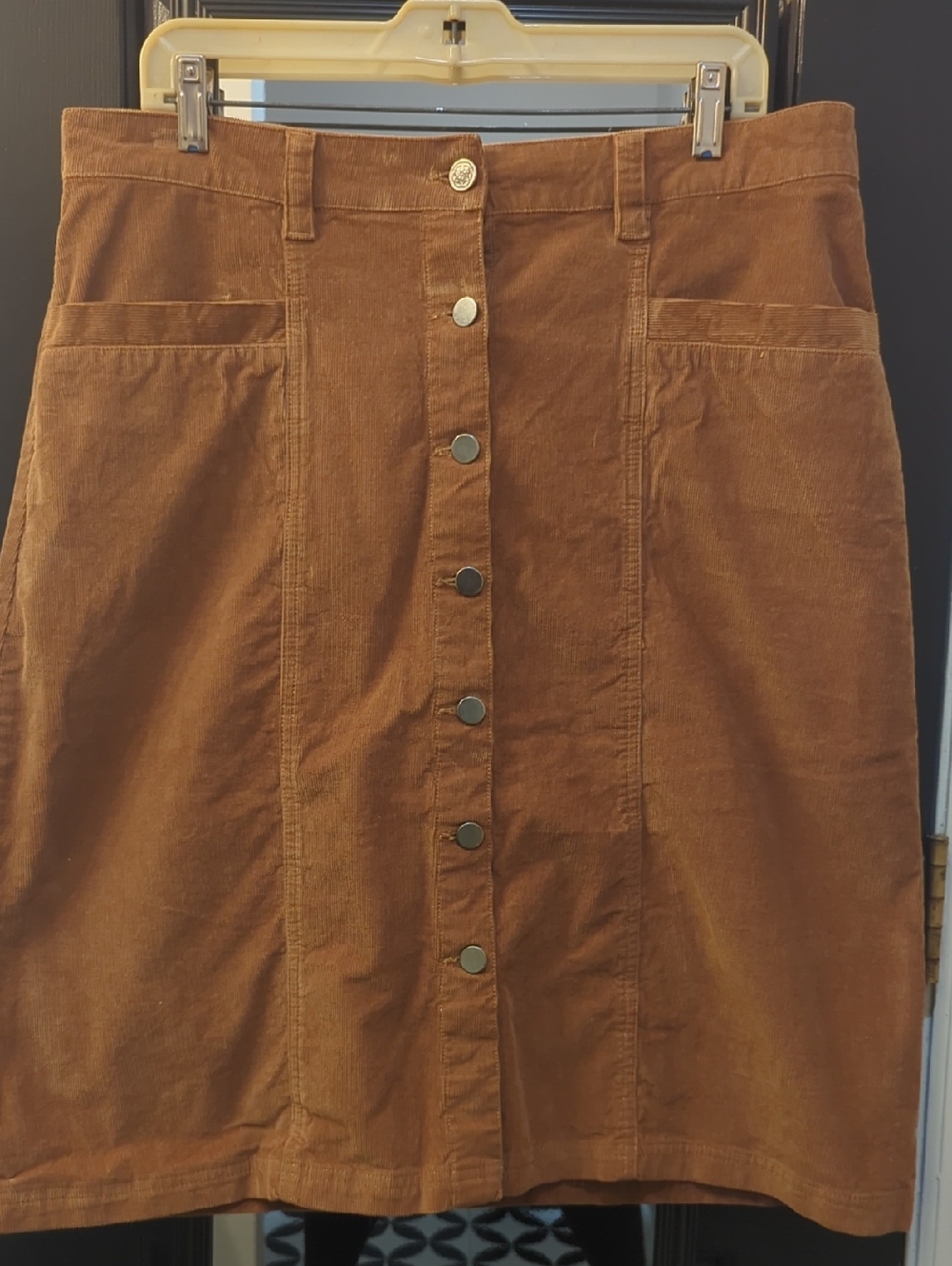 Aventura Button-Front Corduroy A-Line Skirt in Rust Brown